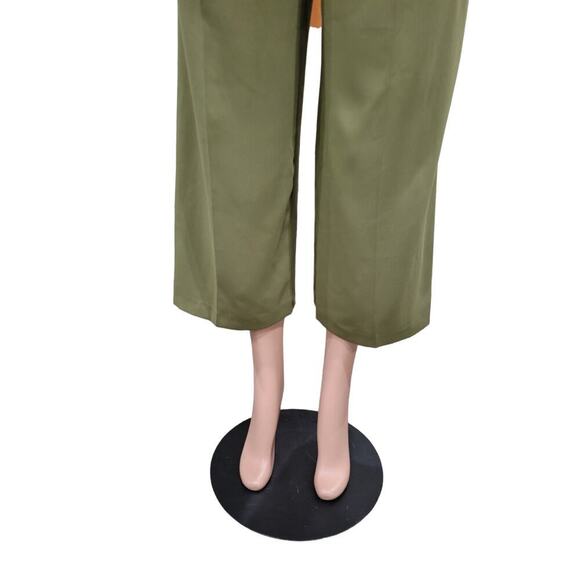 Topshop Women's Rita Wide Leg Cropped Pleated Trouser Dress Pants Size 4 Green - Picture 5 of 14